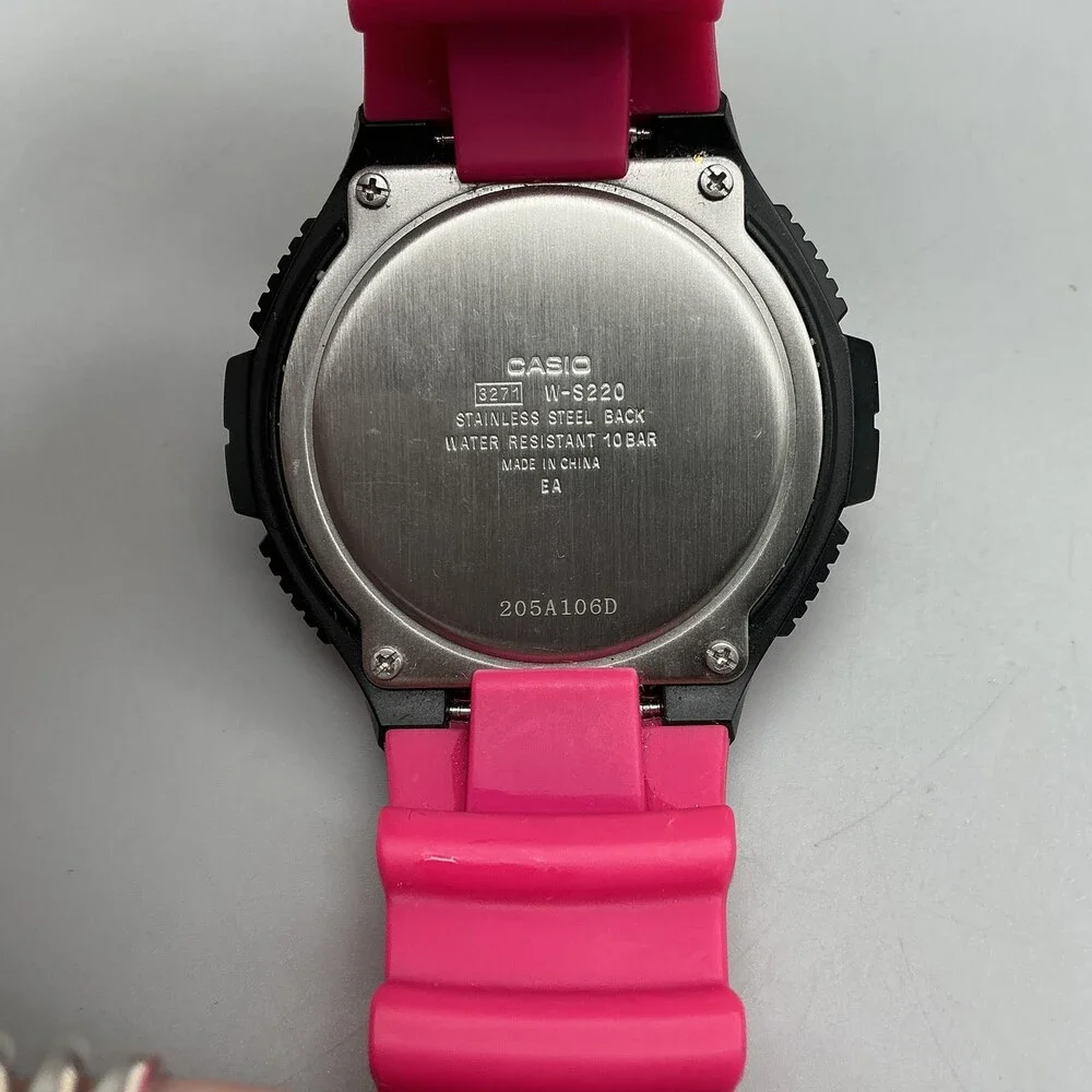 Casio W-S220 Mens Watch 48mm Digital Black Pink Tough Solar Illuminator 100m WR